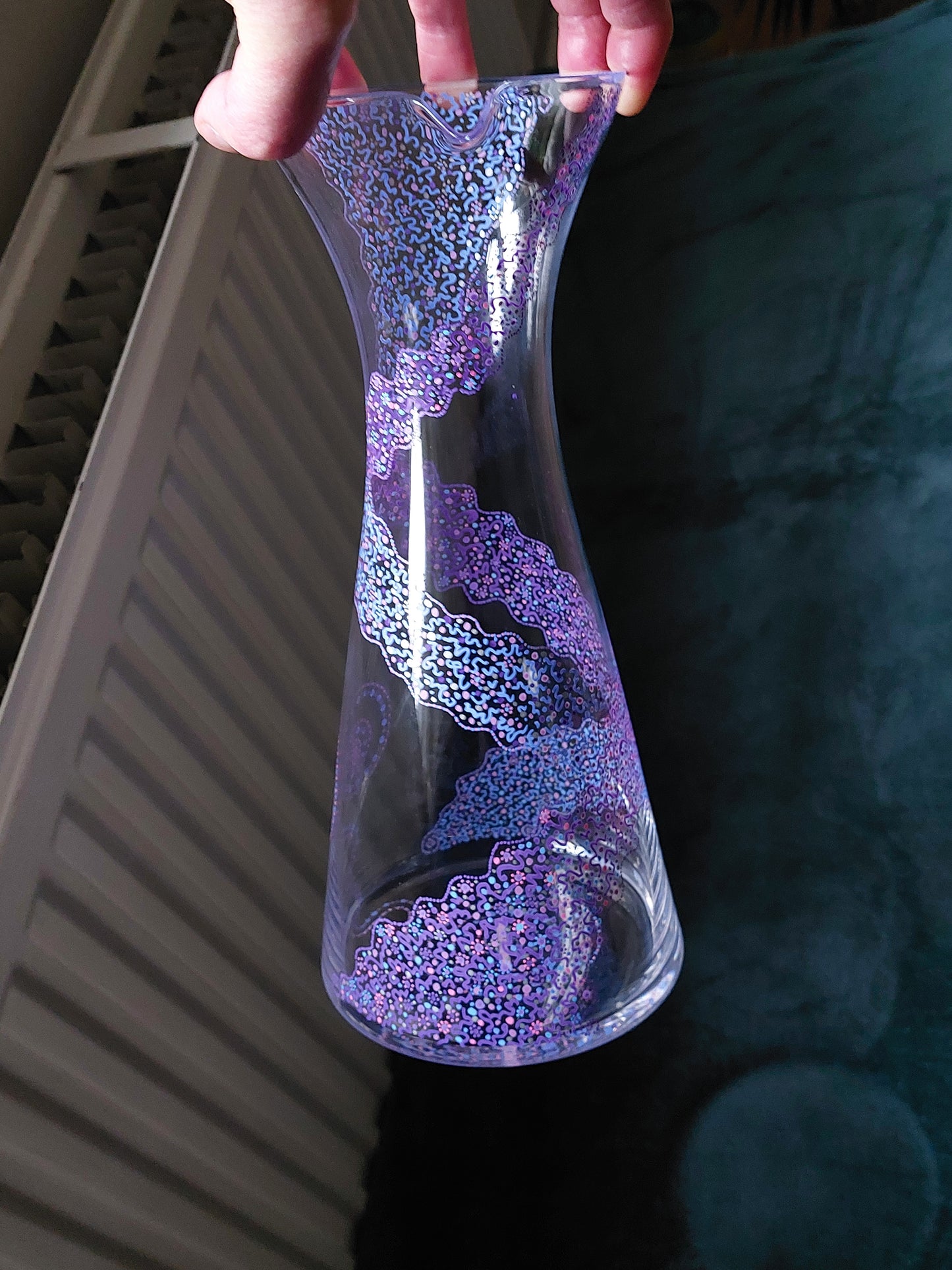 Water Jug 1 liter, Purple Blue- hand painted with Spirals dots Light Language Codes