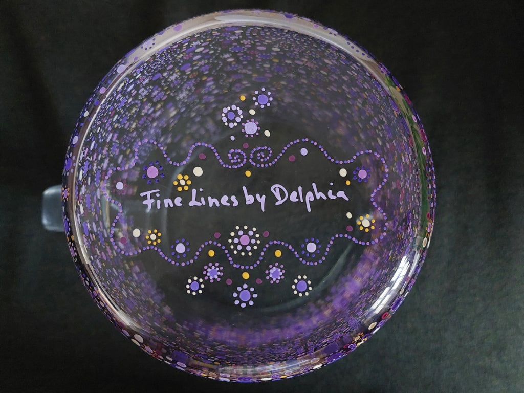 Water Jug 1,6 liter- Purple Meadow- handpainted with Purple Blue spirals dots and Light Language