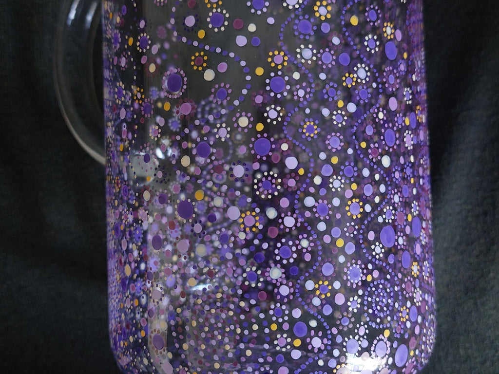 Water Jug 1,6 liter- Purple Meadow- handpainted with Purple Blue spirals dots and Light Language
