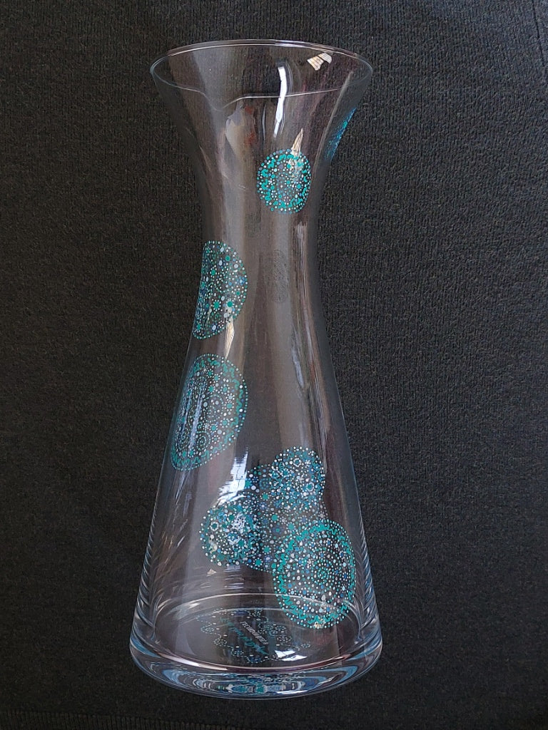 TRUTH and CLARITY - Glass water Jug 1 ltr-handpainted Light Language dots teal blue and green