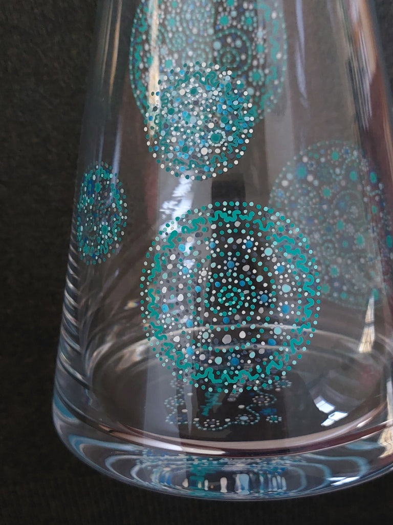 TRUTH and CLARITY - Glass water Jug 1 ltr-handpainted Light Language dots teal blue and green