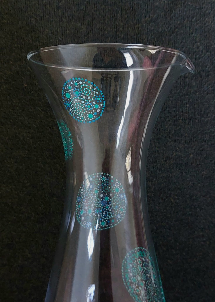 TRUTH and CLARITY - Glass water Jug 1 ltr-handpainted Light Language dots teal blue and green