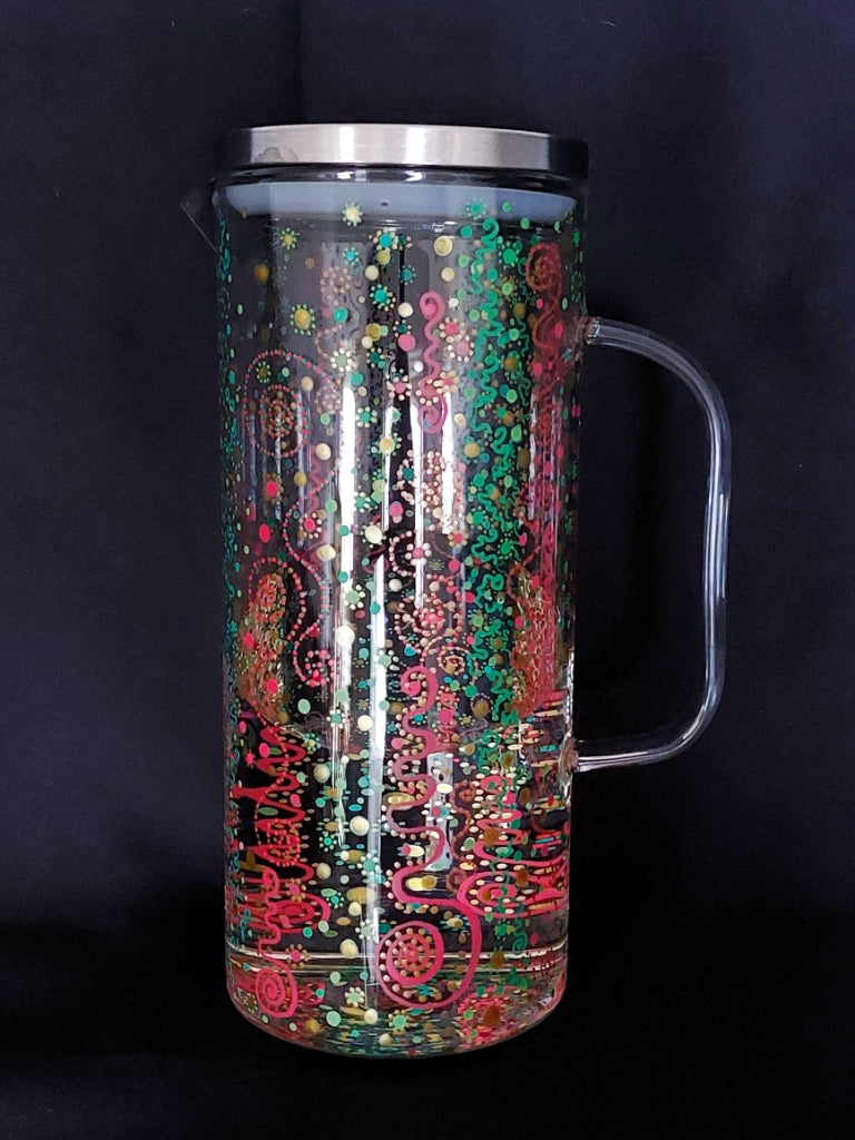 GENEROUSITY and JOY - Water Jug-handpainted with Light Language and dots in red, gold and green