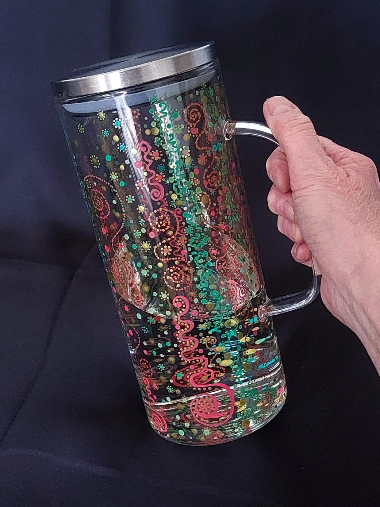 GENEROUSITY and JOY - Water Jug-handpainted with Light Language and dots in red, gold and green