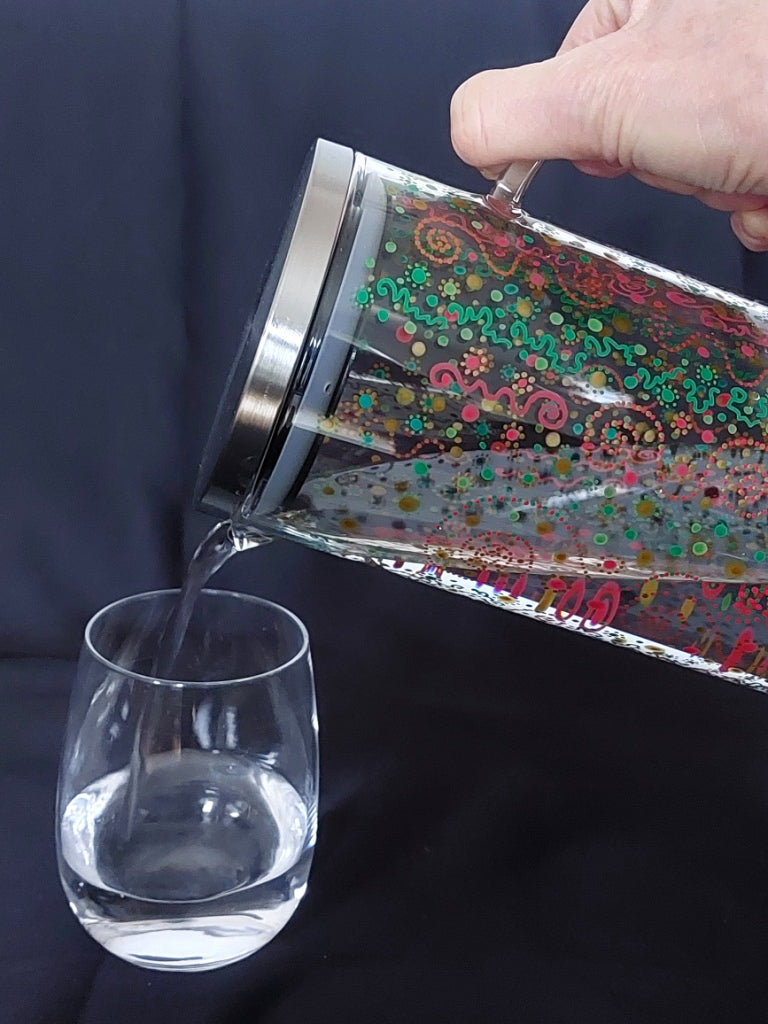 GENEROUSITY and JOY - Water Jug-handpainted with Light Language and dots in red, gold and green