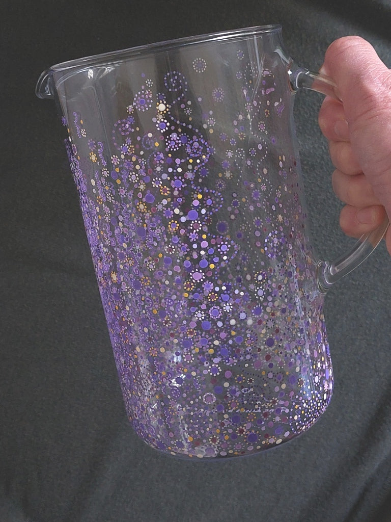 Water Jug 1,6 liter- Purple Meadow- handpainted with Purple Blue spirals dots and Light Language