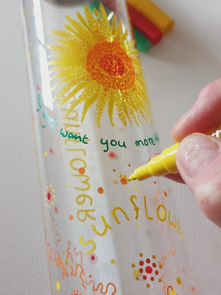 Glass bottle-Harry styles-fan art-sunflower- yellow